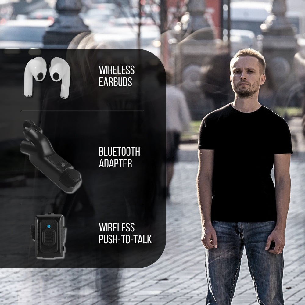 Motorola APX Bluetooth Adapter with Wireless PTT and Earbuds - Sheepdog Microphones
