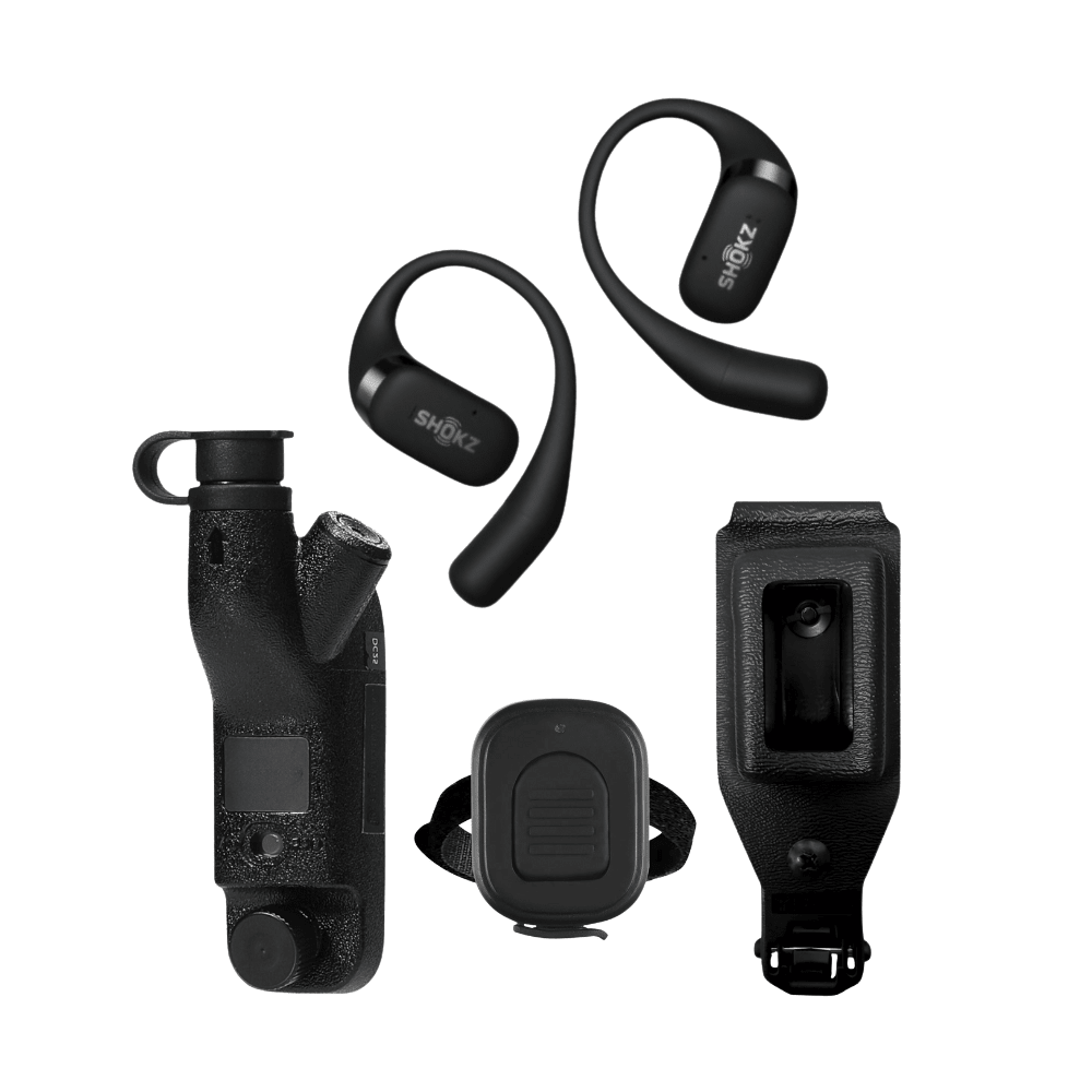 Motorola APX Bluetooth Adapter, Wireless PTT, Shokz Earbuds - Sheepdog Microphones