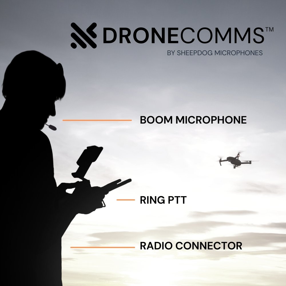 DRONECOMMS Drone Operator Boom Mic Headset with Ring PTT, Harris P7100 P7200 P5200 - Sheepdog Microphones