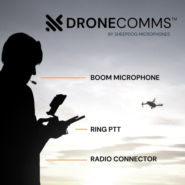 DRONECOMMS Drone Operator Boom Mic Headset with Ring PTT, Motorola XTS Series - Sheepdog Microphones